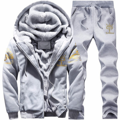 Cross border winter casual sports suit men's hooded and plush thick long sleeve pants two-piece large-size loose trend A&S Collection