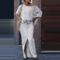 Two-piece Skirt Suits Fashion Loose Bat-sleeved Short Sleeve Top And Slim Fit Slit Maxi Skirt Patchwork Chic Outfit Women's Clothing.