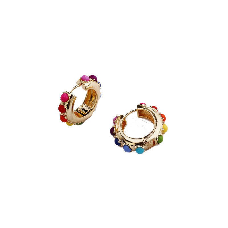 Rainbow pearl earrings Dopamine candy-colored hemispheres for women's ear clasp earrings A&S Collection