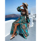 Europe and the United States summer new line collar long sleeve chest print long dress A&S Collection