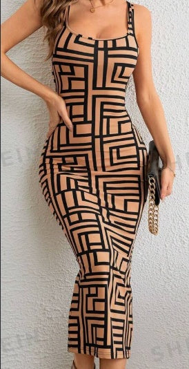 Allover Geo Print Tank Bodycon Dress CJ