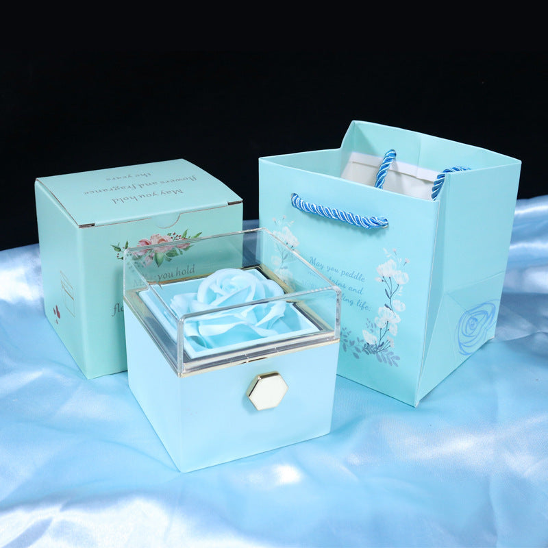 Rotating Soap Flower Rose Gift Box Creative Rotating Rose Jewelry Packaging Box Valentine's Day Gift For Women A&S Collection
