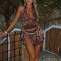 Lace Halter Deep V-neck Suits Fashion Split Skirt Summer Beach Leopard Set For Women Clothing CJ