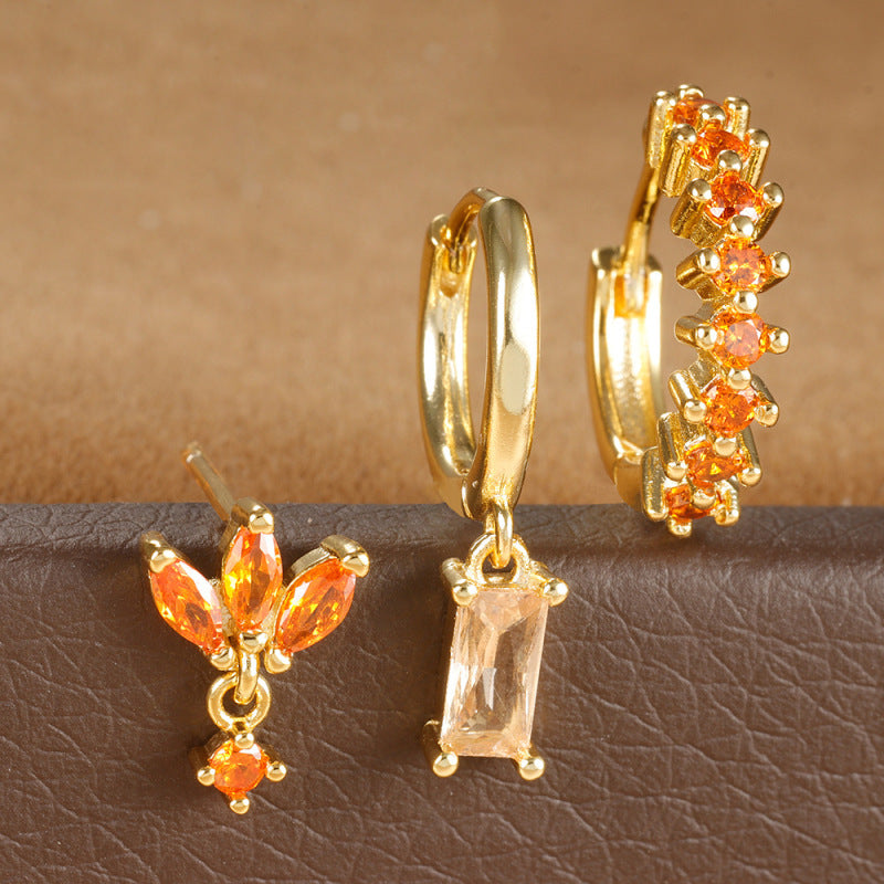 New 18K square le earrings Fashion zircon earrings jewelry three sets of earrings A&S Collection