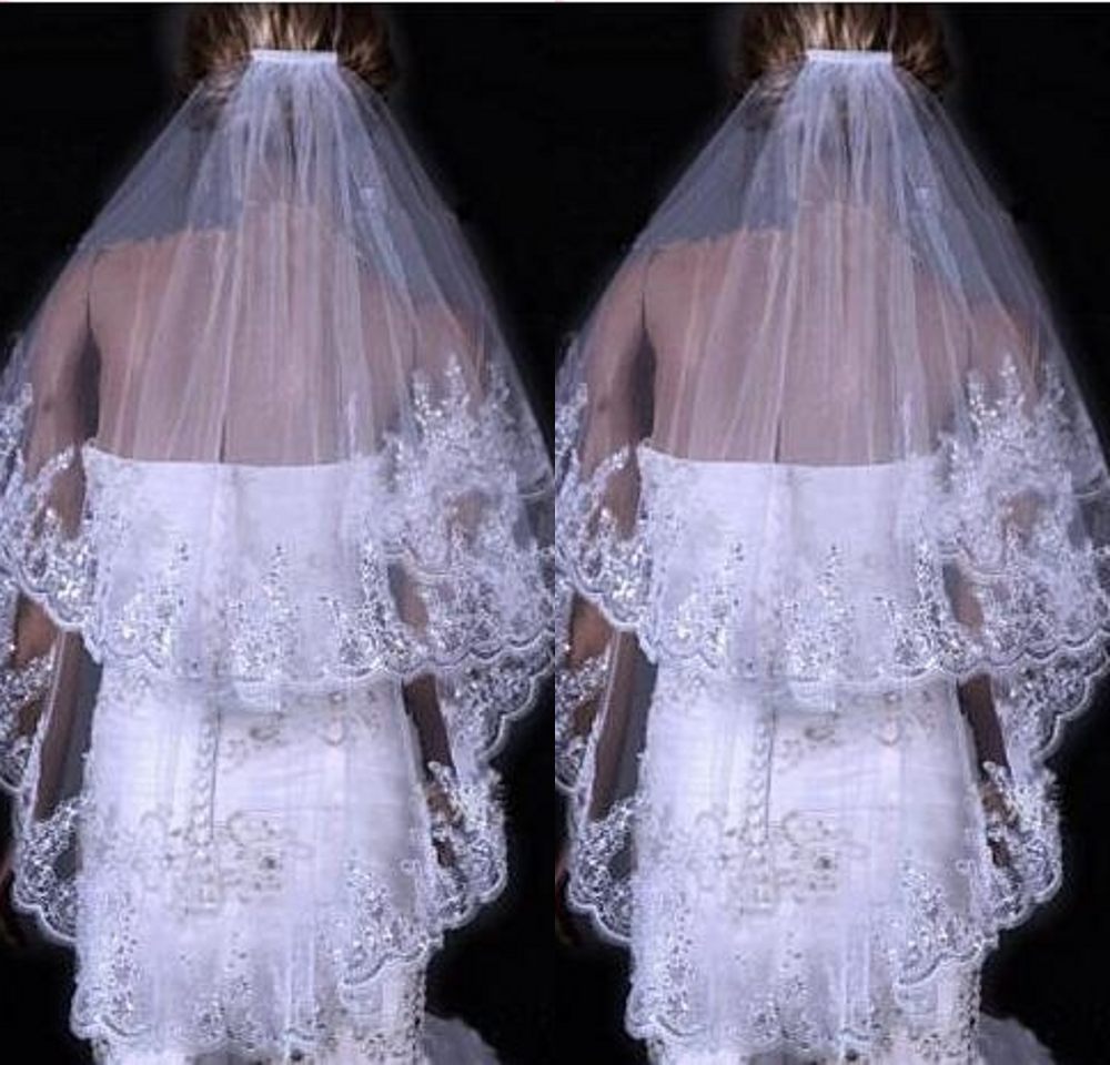 Bridal Sequined Polyester Veil Face Cover Two Layers Lace Sideband A&S Collection
