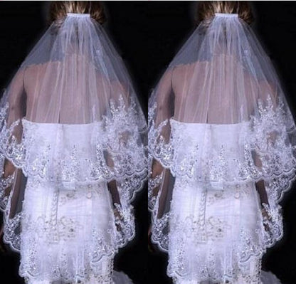 Bridal Sequined Polyester Veil Face Cover Two Layers Lace Sideband A&S Collection