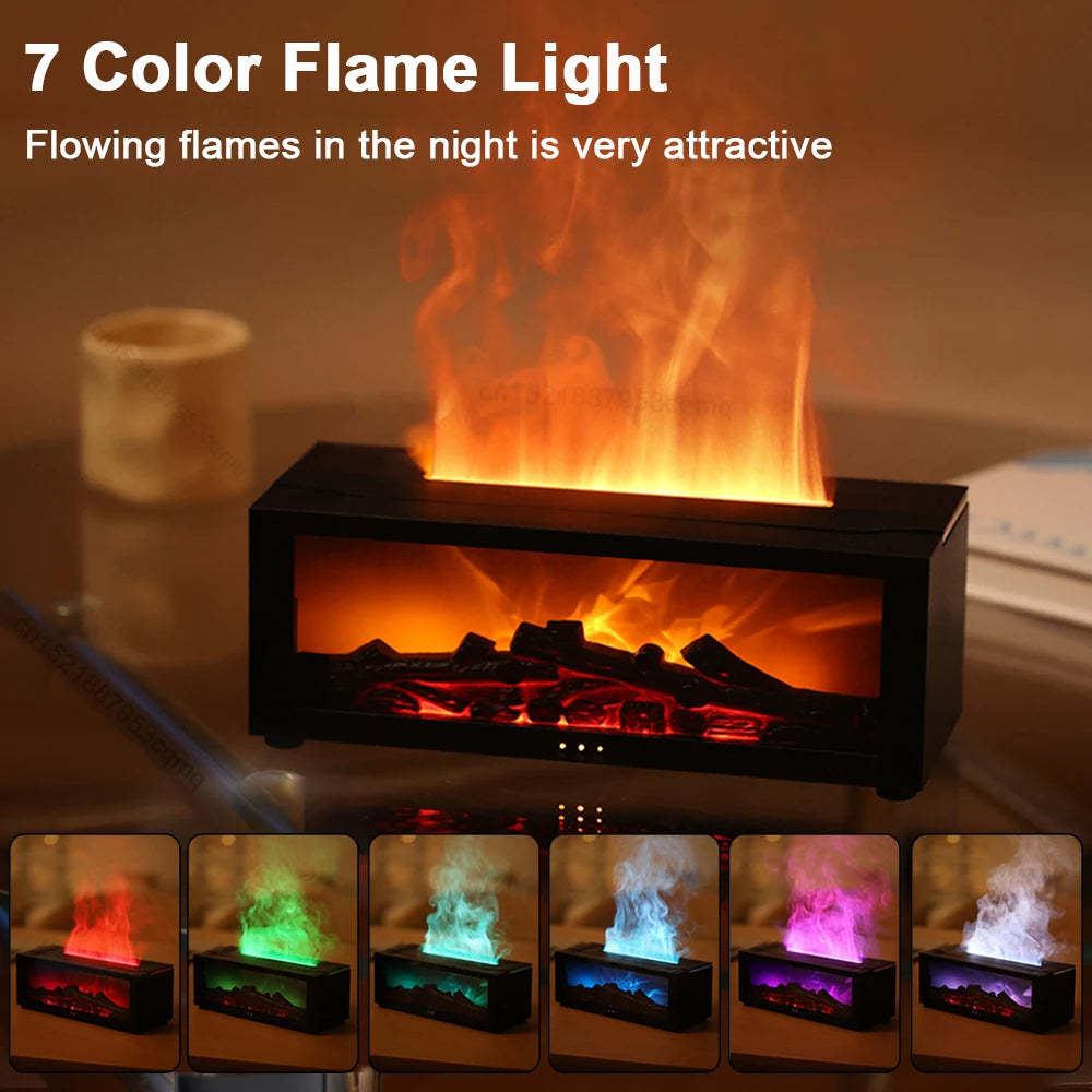 New Flame Aromatherapy Machine Colorful Essential Oil Diffuser Home Large Fog Volume Flame Humidifier 3D Flame Fireplace Machine A&S Collection