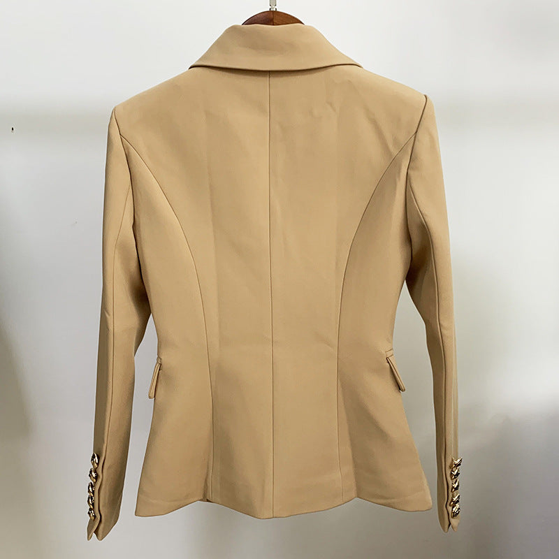 European and American star fashion: Women's double-breasted khaki slim suit with metal buckles Hypersku