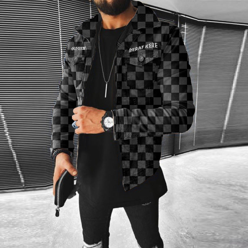 This stylish men's jacket features a checkerboard pattern with multiple pockets, offering a trendy and functional design perfect for autumn and winter A&S Collection