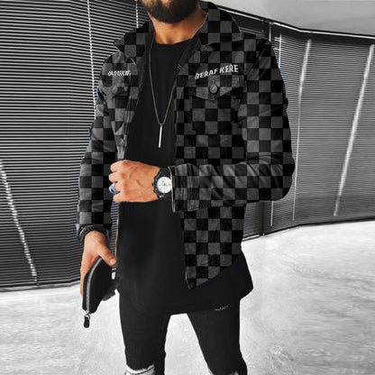 This stylish men's jacket features a checkerboard pattern with multiple pockets, offering a trendy and functional design perfect for autumn and winter A&S Collection