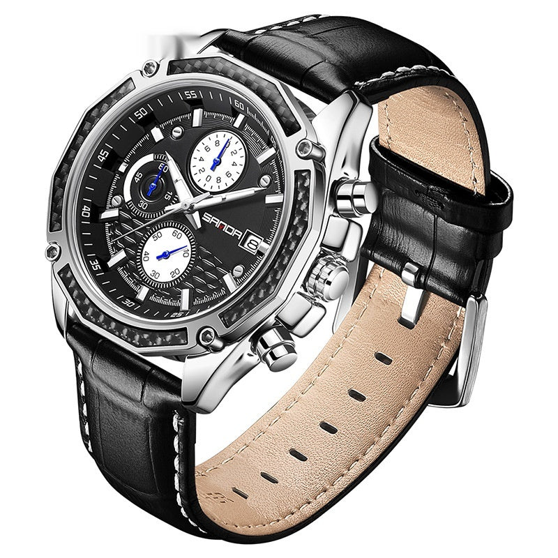 Quartz Strap Calendar Three Eyes And Six Needles Men's Watch A&S Collection