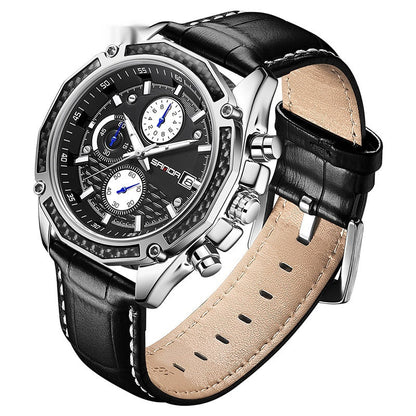 Quartz Strap Calendar Three Eyes And Six Needles Men's Watch A&S Collection