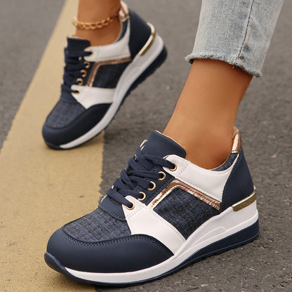 Chic Colorblock Lace-Up Sneakers: Fashionable, Thick-Soled Casual Sports Shoes for Women - Round Toe Slip-On Comfort A&S Collection