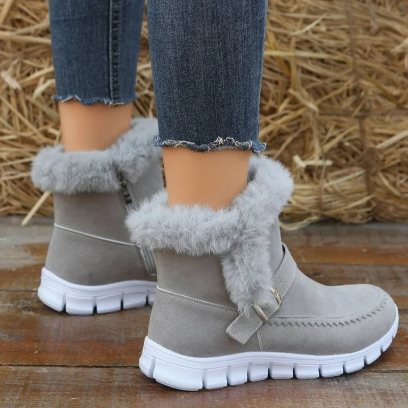 New Snow Boots Winter Warm Thickened Solid Color Plush Ankle Boots With Buckle Design Plus Velvet Flat Shoes For Women A&S Collection