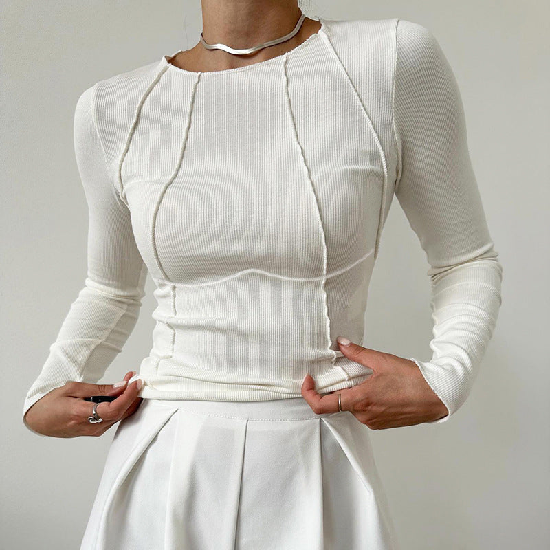 Slim Long Sleeve T-shirt Fashion Solid Color Split Thread Knitted Top Womens Clothing A&S Collection