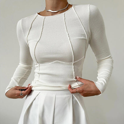 Slim Long Sleeve T-shirt Fashion Solid Color Split Thread Knitted Top Womens Clothing A&S Collection