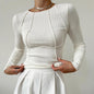 Slim Long Sleeve T-shirt Fashion Solid Color Split Thread Knitted Top Womens Clothing A&S Collection