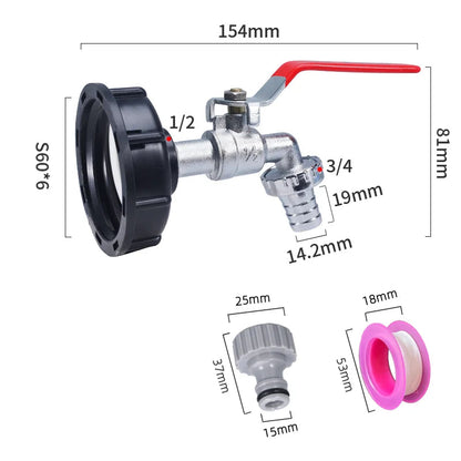 S60x6 Coarse Thread IBC Tank Tap Connecter X 1/2'' 3/4'' Water Coupling Adapter 1000L Garden Home Replacement Valve Fitting A&S Collection