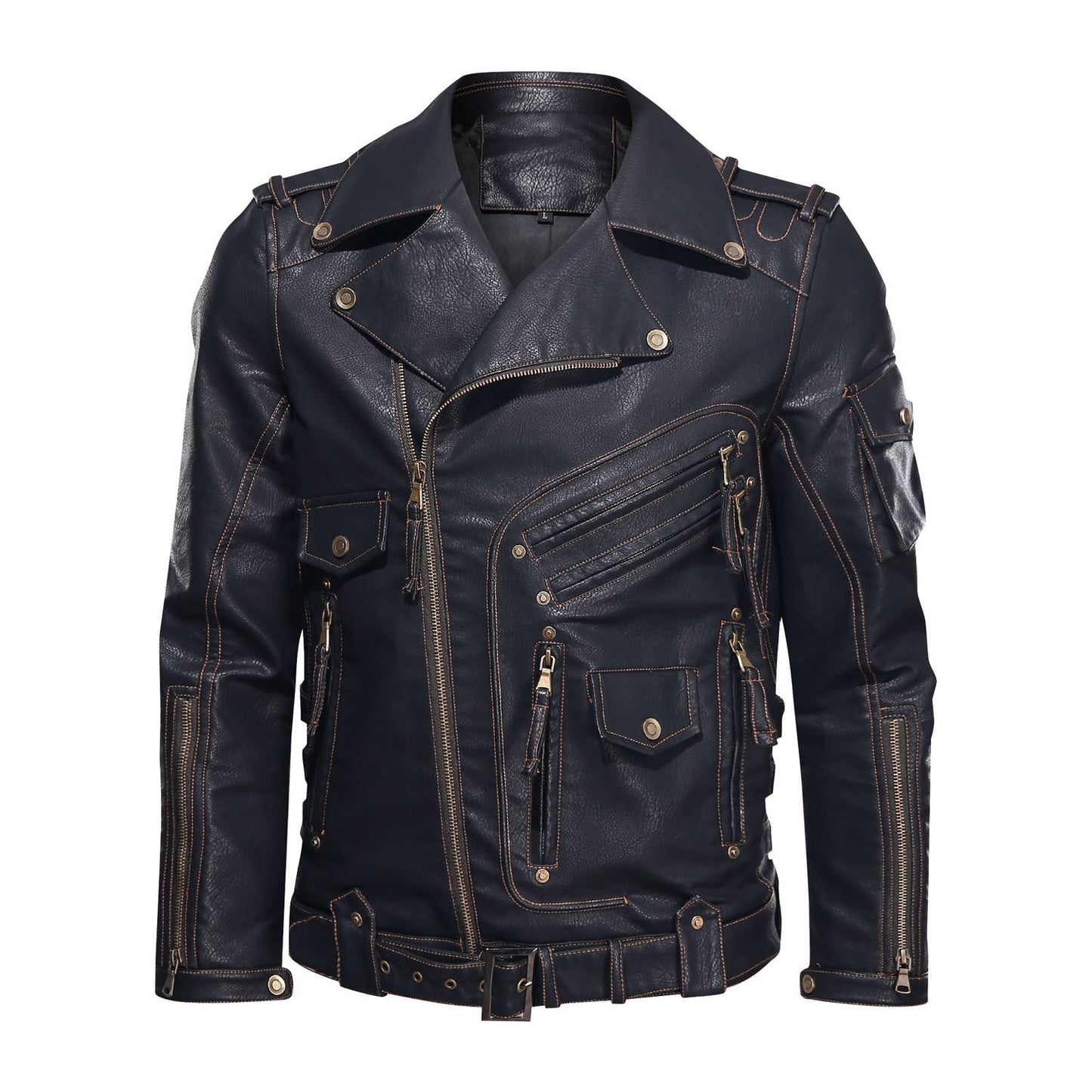 Motorcycle Leather Jacket, Punk Style PU Jacket A&S Collection