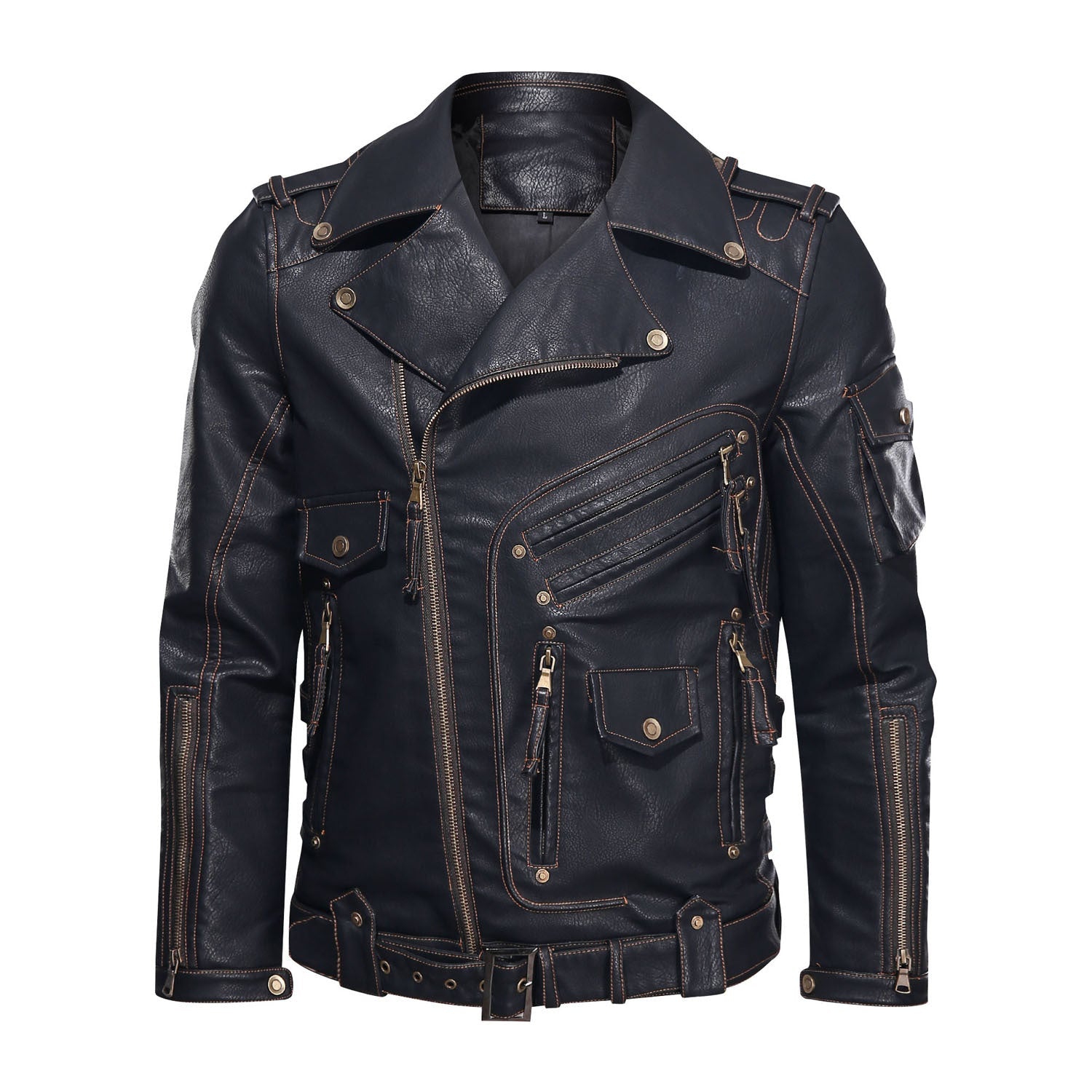 Motorcycle Leather Jacket, Punk Style PU Jacket A&S Collection