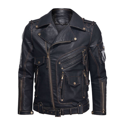 Motorcycle Leather Jacket, Punk Style PU Jacket A&S Collection