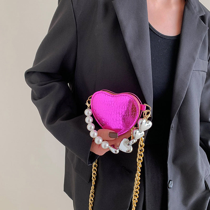 Mini Love-shape Pearls Handbag Fashion Cute Chain Lipstick Bag Women's Bright Candy Color Shoulder Messenger Bag A&S Collection