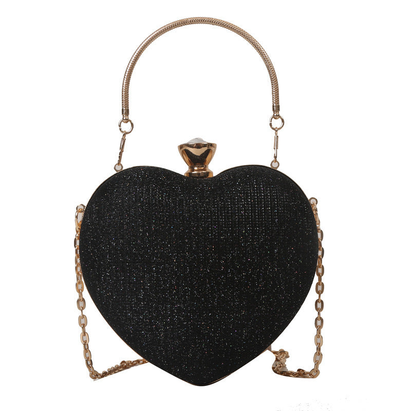 Evening Clutch Bag Women Bag Shiny Handbag Heart Shape Metal Clutches Bag Fashion Chain Shoulder Crossbody Bag Luxury Lady Purse Valentines Day Outfit A&S Collection