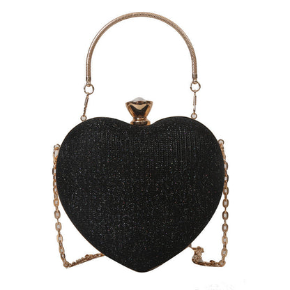 Evening Clutch Bag Women Bag Shiny Handbag Heart Shape Metal Clutches Bag Fashion Chain Shoulder Crossbody Bag Luxury Lady Purse Valentines Day Outfit A&S Collection