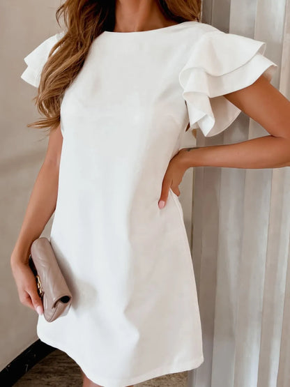 Ruffled Layered Short Sleeve Mini Dress.