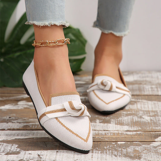 Fashion Pointed Toe Bow Flats: Breathable, Woven Slip-On Shoes for Women A&S Collection