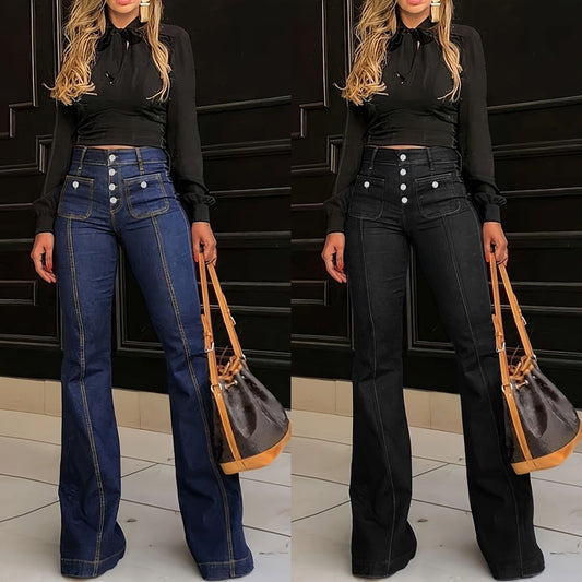Women's Patchwork Jeans Slim Fit Slimming Stretch Flared Pants CJ