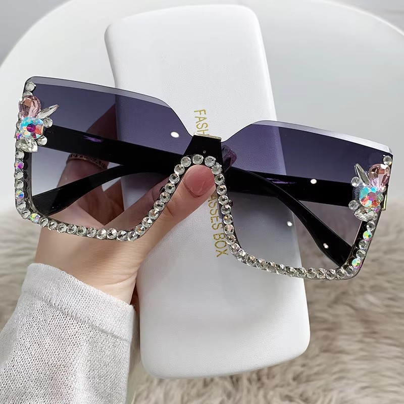 New Arrival Square Rimless With Diamond Designer Ladies Luxury Custom Logo Fashion Women Sunglasses A&S Collection