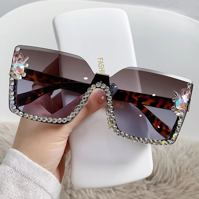 New Arrival Square Rimless With Diamond Designer Ladies Luxury Custom Logo Fashion Women Sunglasses A&S Collection