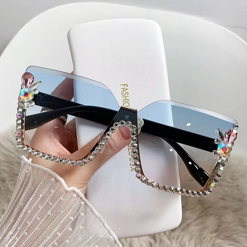 New Arrival Square Rimless With Diamond Designer Ladies Luxury Custom Logo Fashion Women Sunglasses A&S Collection