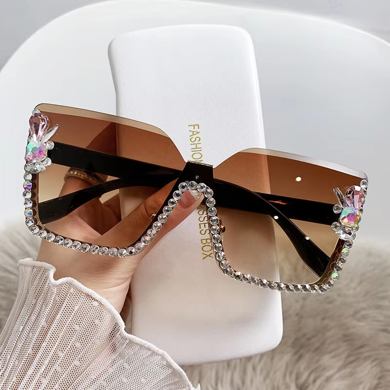 New Arrival Square Rimless With Diamond Designer Ladies Luxury Custom Logo Fashion Women Sunglasses A&S Collection