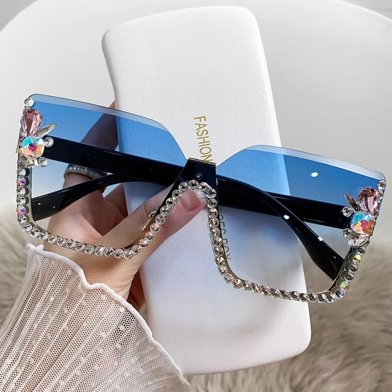 New Arrival Square Rimless With Diamond Designer Ladies Luxury Custom Logo Fashion Women Sunglasses A&S Collection