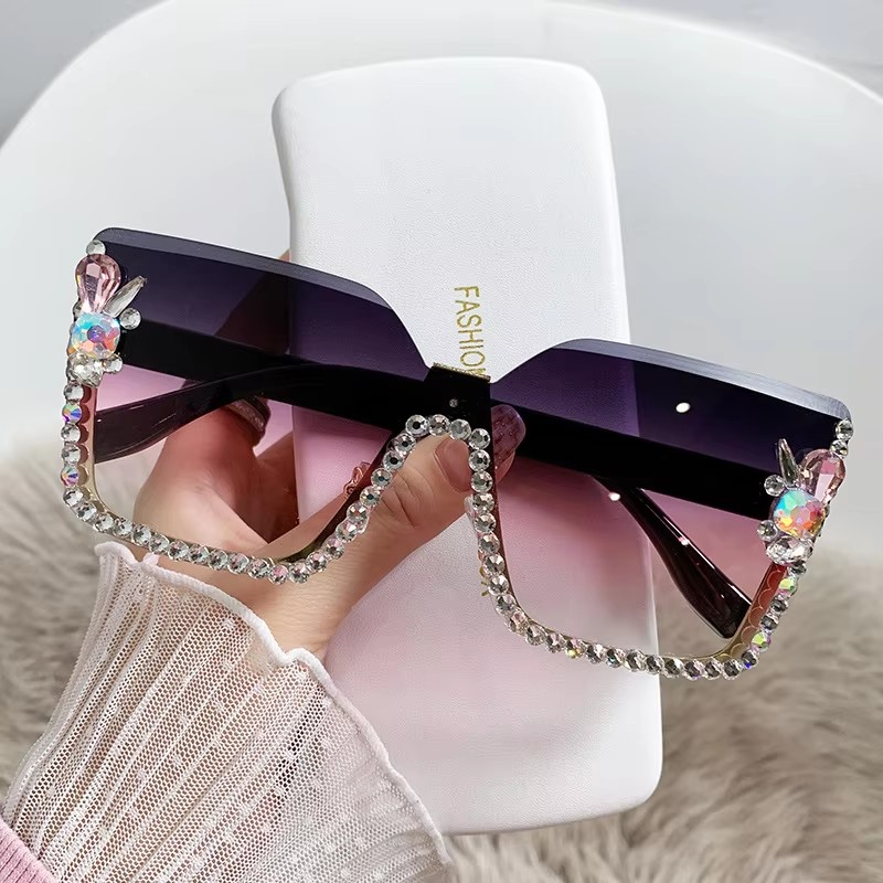 New Arrival Square Rimless With Diamond Designer Ladies Luxury Custom Logo Fashion Women Sunglasses A&S Collection