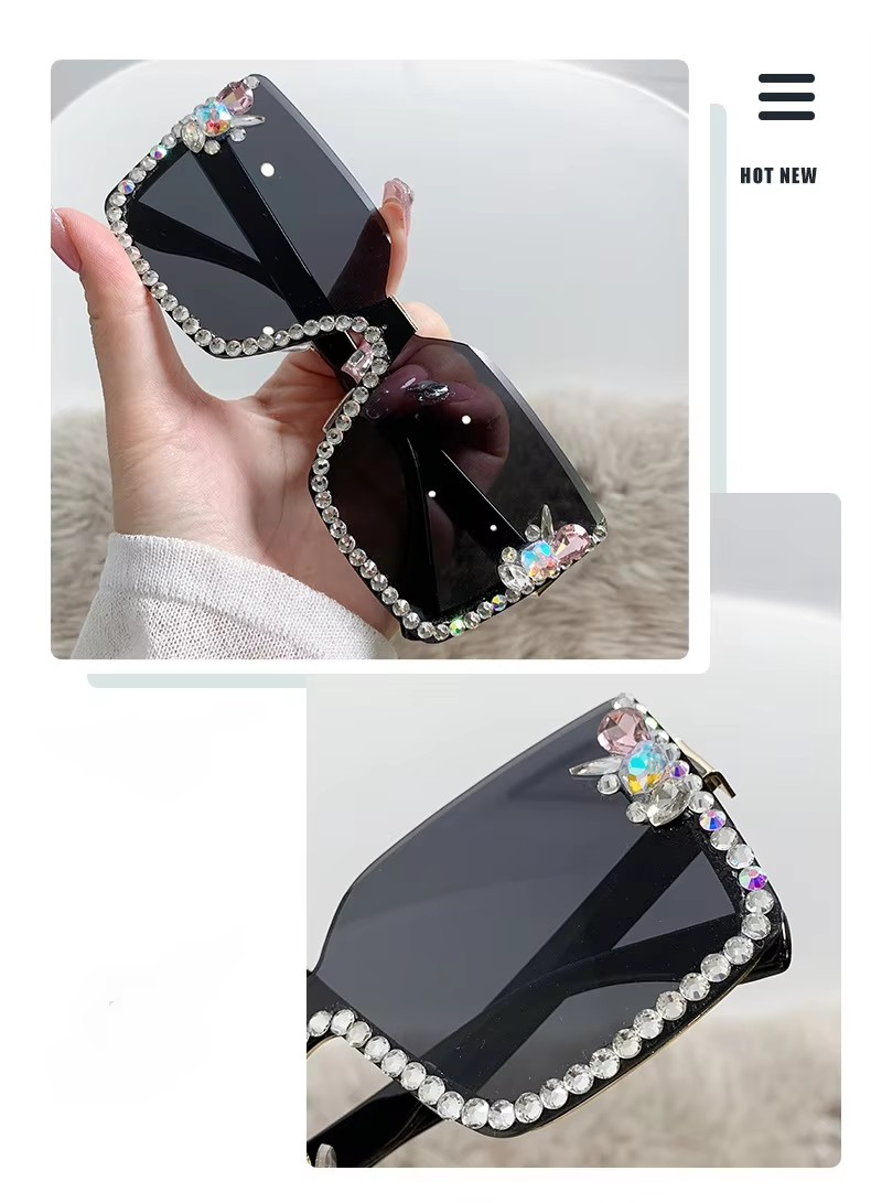 New Arrival Square Rimless With Diamond Designer Ladies Luxury Custom Logo Fashion Women Sunglasses A&S Collection