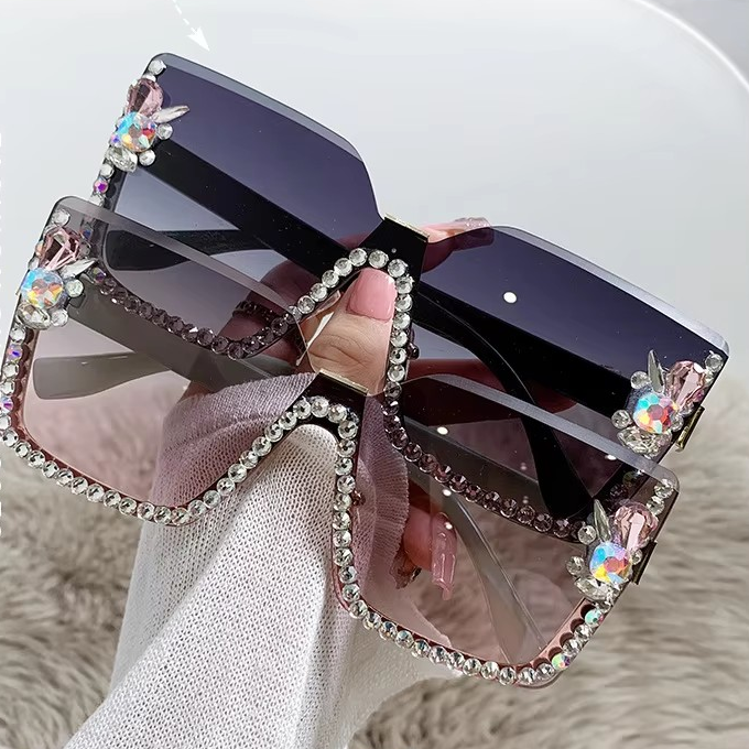 New Arrival Square Rimless With Diamond Designer Ladies Luxury Custom Logo Fashion Women Sunglasses A&S Collection