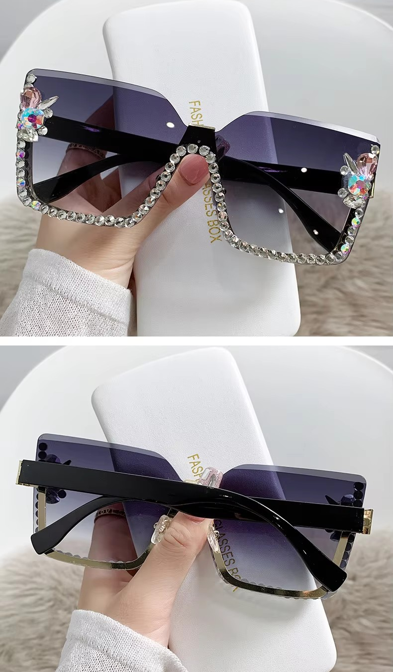 New Arrival Square Rimless With Diamond Designer Ladies Luxury Custom Logo Fashion Women Sunglasses A&S Collection