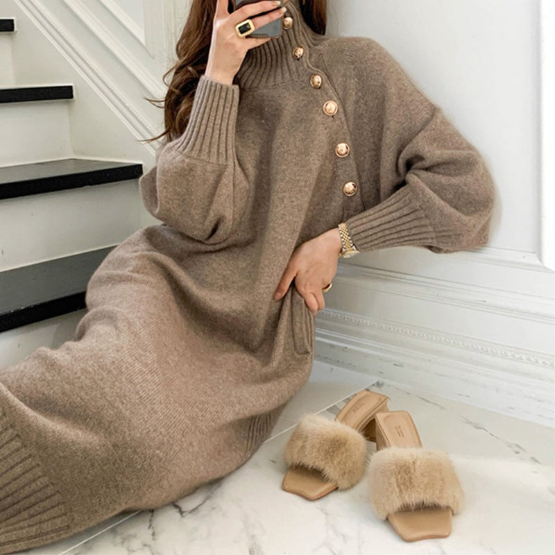 French style with coat under sweater long over the knee knit dress women A&S Collection