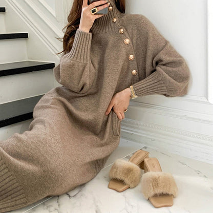 French style with coat under sweater long over the knee knit dress women A&S Collection