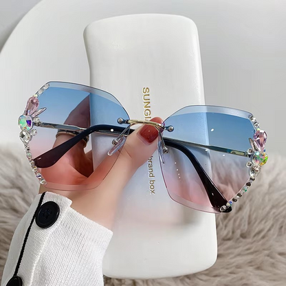 Lunette De Soleil Luxury Rhinestone Sun Glasses Female Shades Cutting Lens Rimless Sunglasses A&S Collection