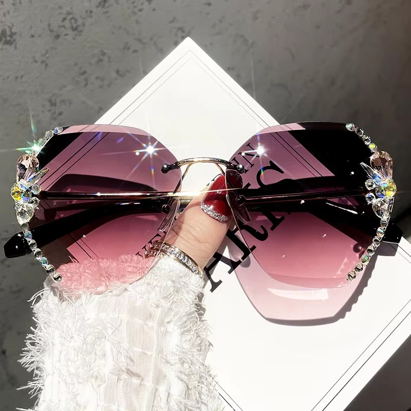 Lunette De Soleil Luxury Rhinestone Sun Glasses Female Shades Cutting Lens Rimless Sunglasses A&S Collection