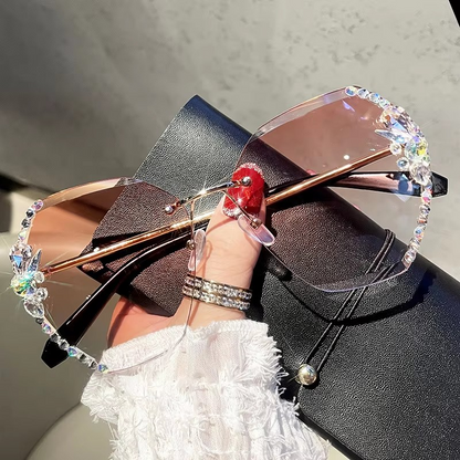 Lunette De Soleil Luxury Rhinestone Sun Glasses Female Shades Cutting Lens Rimless Sunglasses A&S Collection