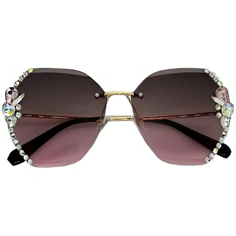 Lunette De Soleil Luxury Rhinestone Sun Glasses Female Shades Cutting Lens Rimless Sunglasses A&S Collection