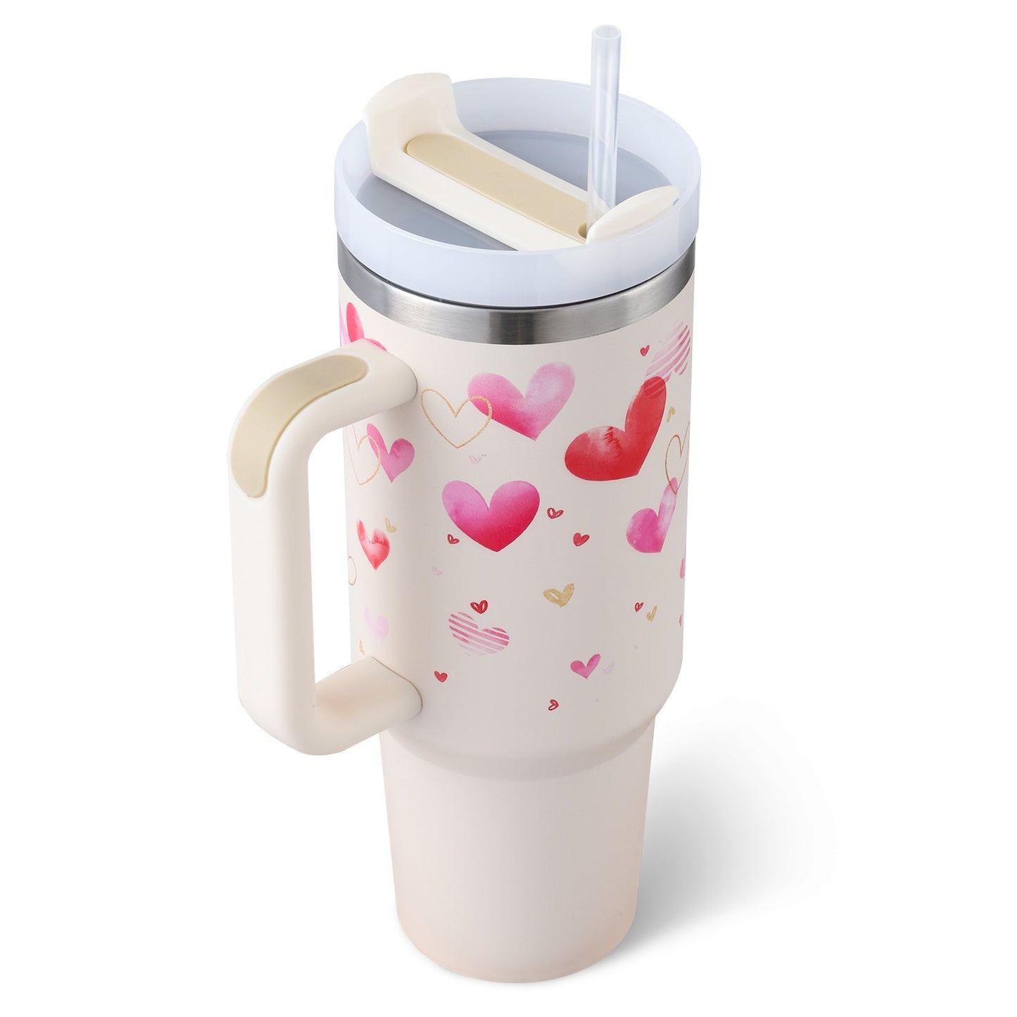 40 Oz Tumbler With Handle Straw Insulated, Stainless Steel Spill Proof Vacuum Coffee Cup Tumbler With Lid Tapered Mug Gifts For Valentine Lover Suitable For Car Gym Office Travel A&S Collection