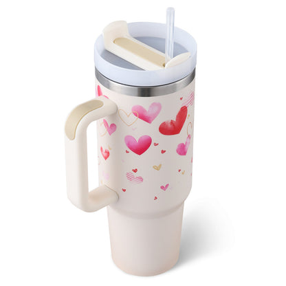 40 Oz Tumbler With Handle Straw Insulated, Stainless Steel Spill Proof Vacuum Coffee Cup Tumbler With Lid Tapered Mug Gifts For Valentine Lover Suitable For Car Gym Office Travel A&S Collection