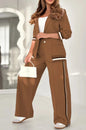 2 Pcs Set Women Suit Coat Pants Suit Lapel Long Sleeves Lady Jacket Wide Leg High Waist Trousers Female Commuting Office Outfit A&S Collection