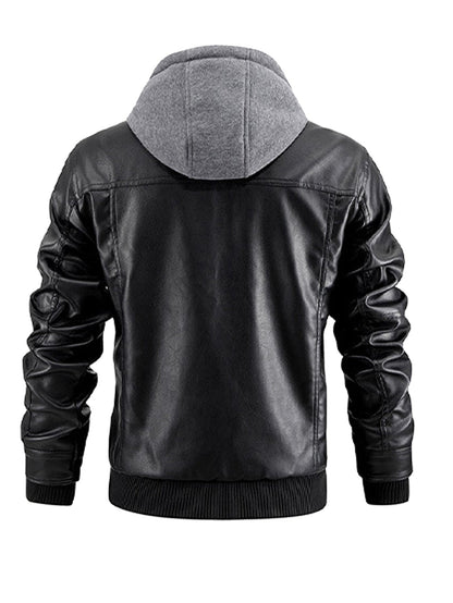 Men's Faux Leather Jacket Motorcycle Jacket Waterproof Windproof PU Moto Vintage Bomber Hoodie With Removable Hood A&S Collection